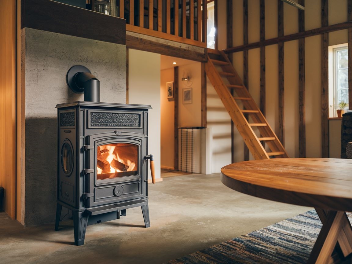 Ciepły i przytulny pokój z piecem na pellet