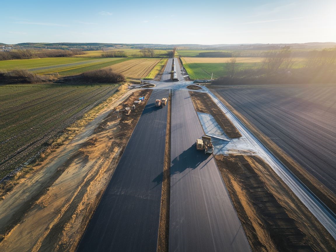 Asfaltowa droga biegnąca przez wiejskie tereny