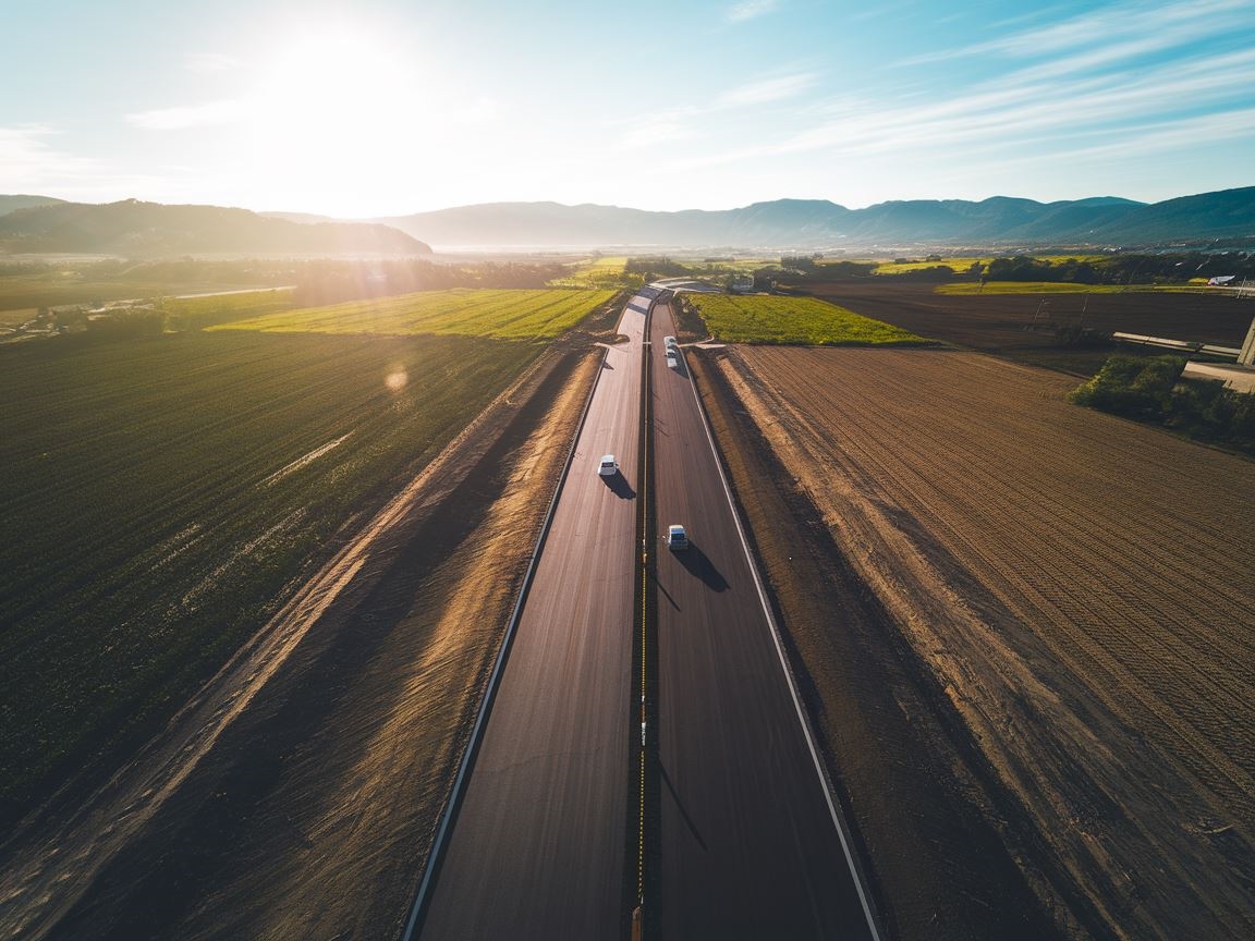 Budowa drogi asfaltowej na otwartej przestrzeni
